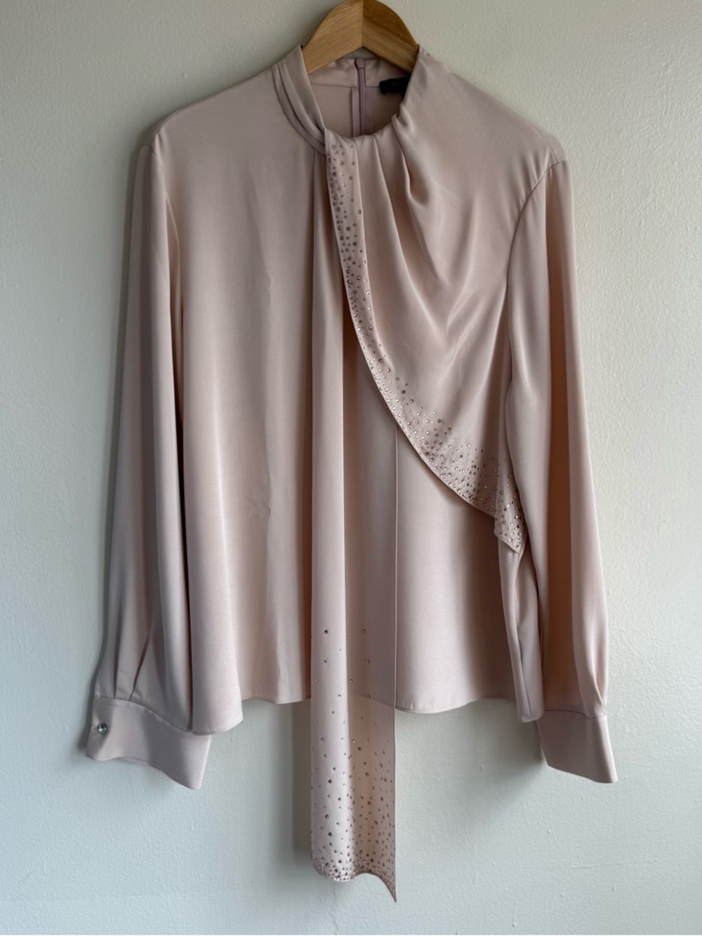 St. John Elegant Blush Long-Sleeve Tie-Neck Blouse
